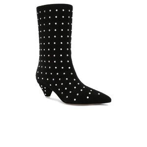 ATTICO Sofia Black Velvet Swarovsky Jewel Booties $975, Size 8 | 38